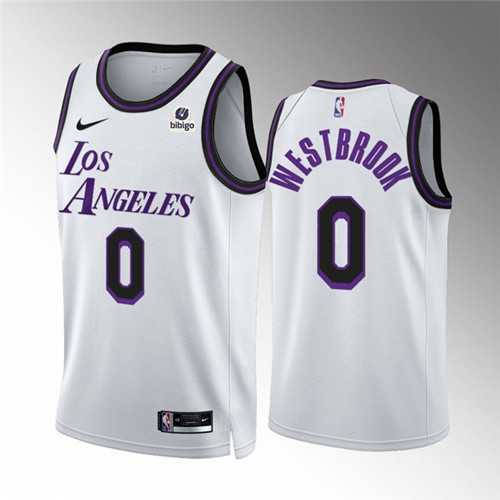 Mens Los Angeles Lakers #0 Russell Westbrook White City Edition Stitched Basketball Jersey Dzhi
